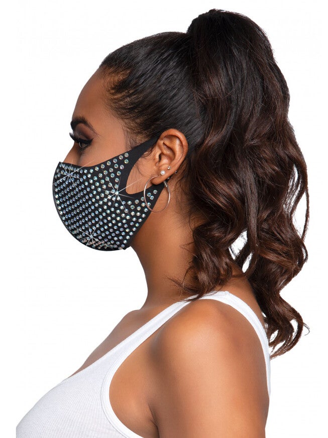 Rhinestone 3D Face Mask, Black / black, alternate image number 1