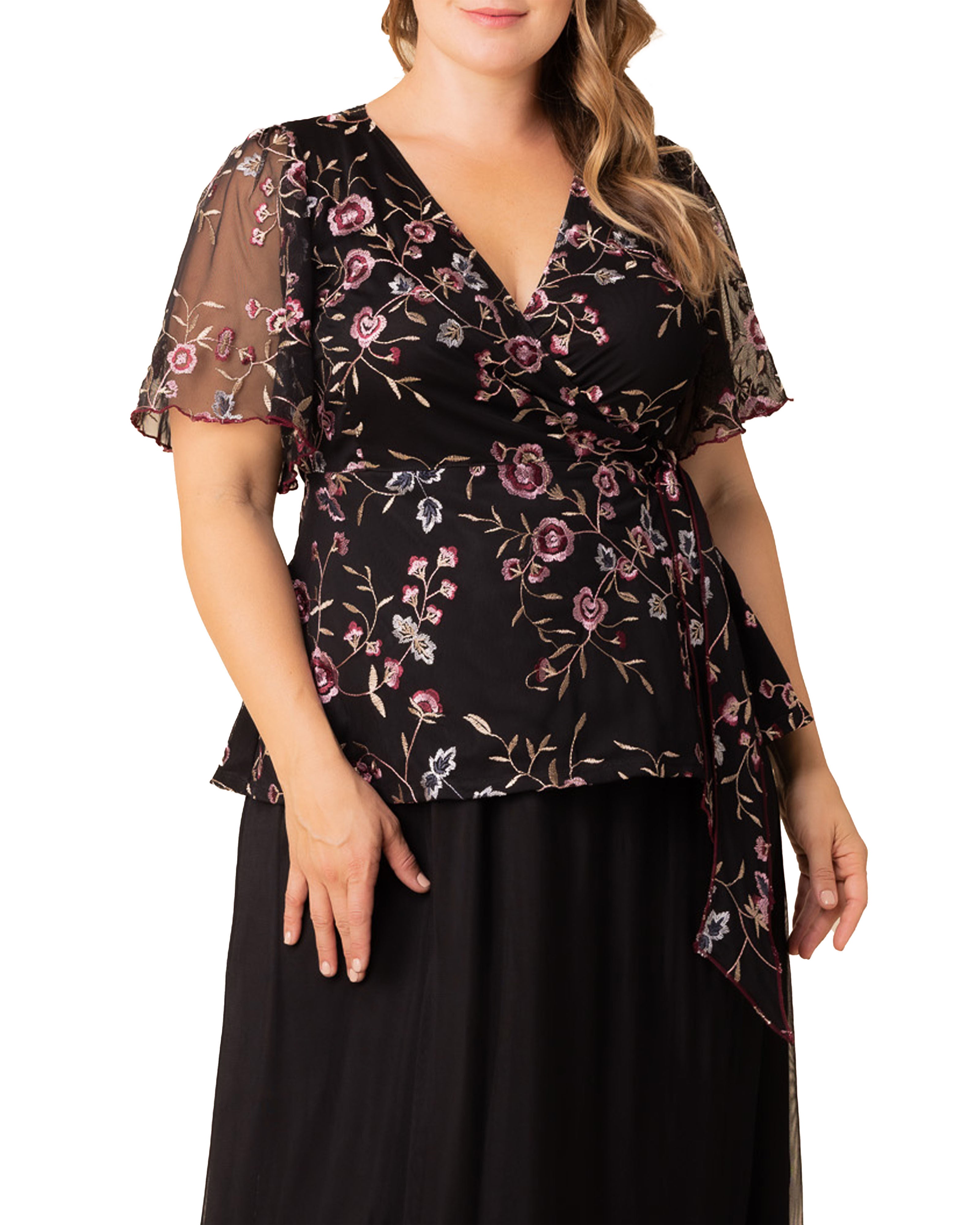 Rosalie Embroidered Wrap Top, MOONLIT GARDEN / Black, hi-res image number 0