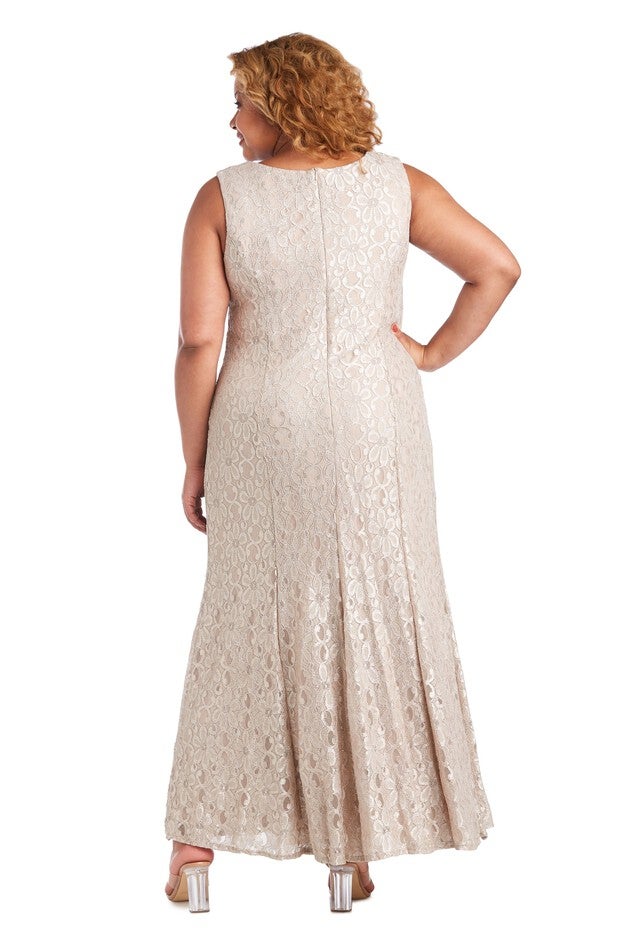 Long Flyaway Sheer Jacket Over Lace Aline Dress With Beaded Necklace, , alternate image number null