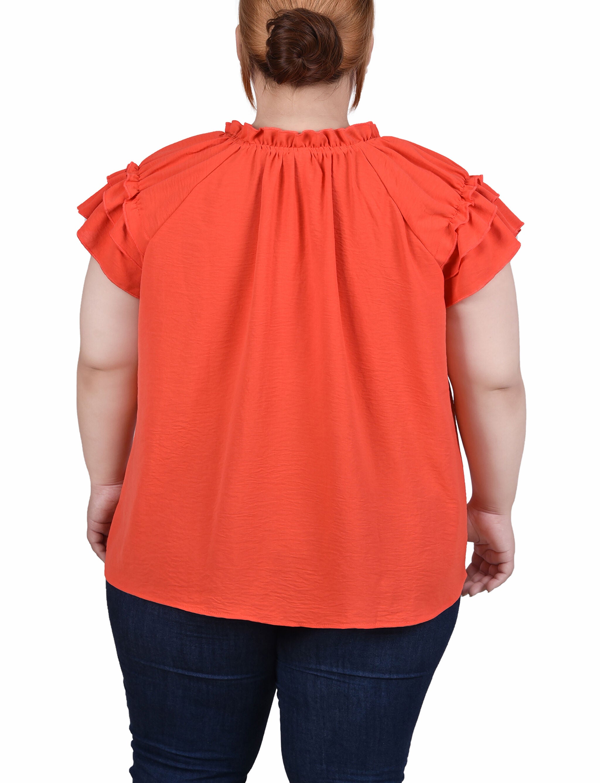 Short Sleeve Ruffled Blouse, Bittersweet, alternate image number 2