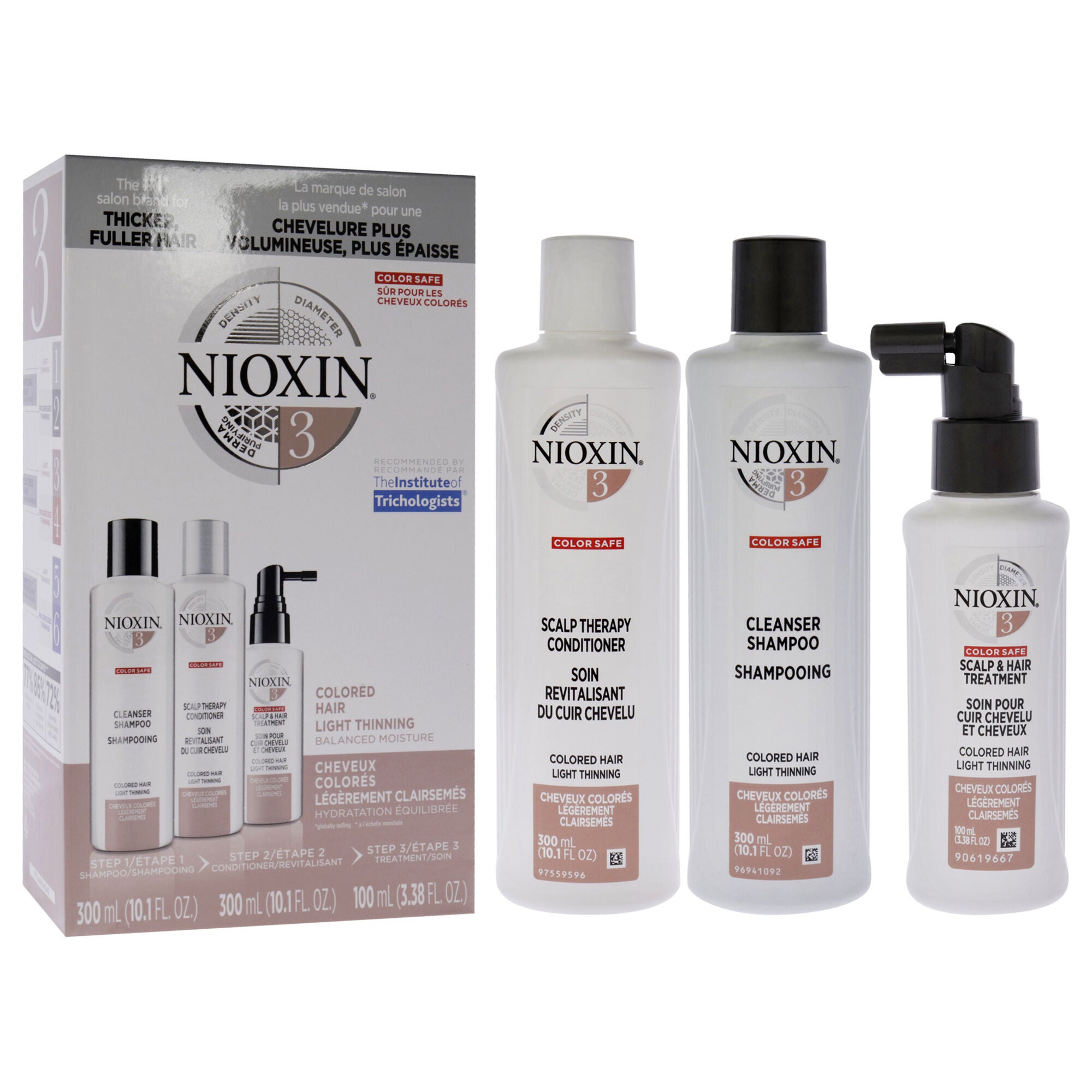 System 3 Kit by Nioxin for Unisex - 3 Pc 10.1oz Color Safe Cleanser Shampoo, 10.1 oz Color Conditioner, 1Liter Color Safe Scalp and Hair Treatment, See Description, alternate image number 2