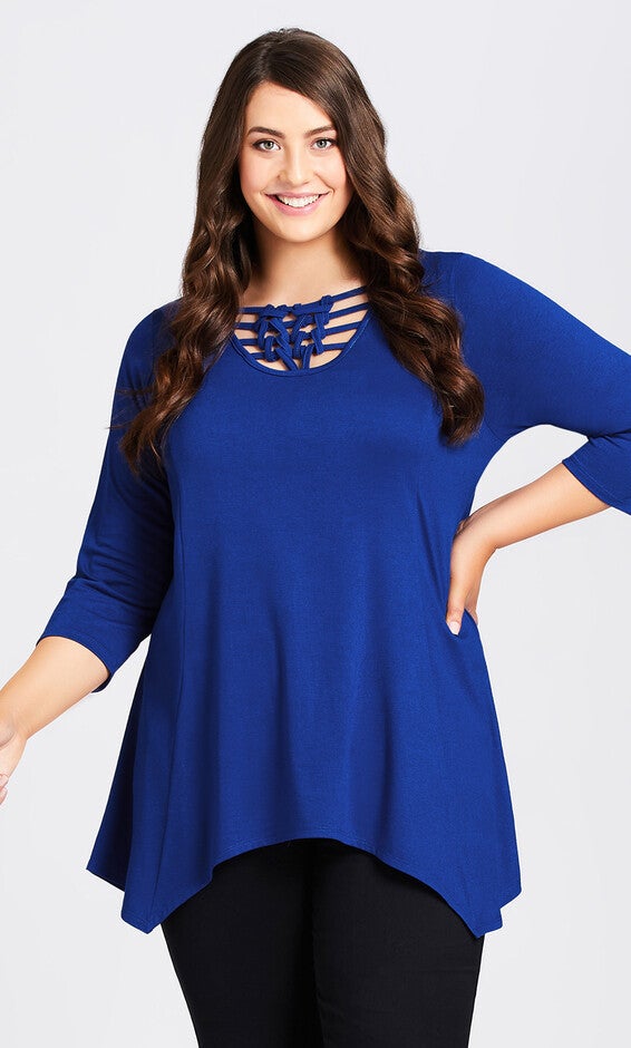 Caged 3/4 Sleeve Tunic - cobalt, Blue, hi-res image number 0