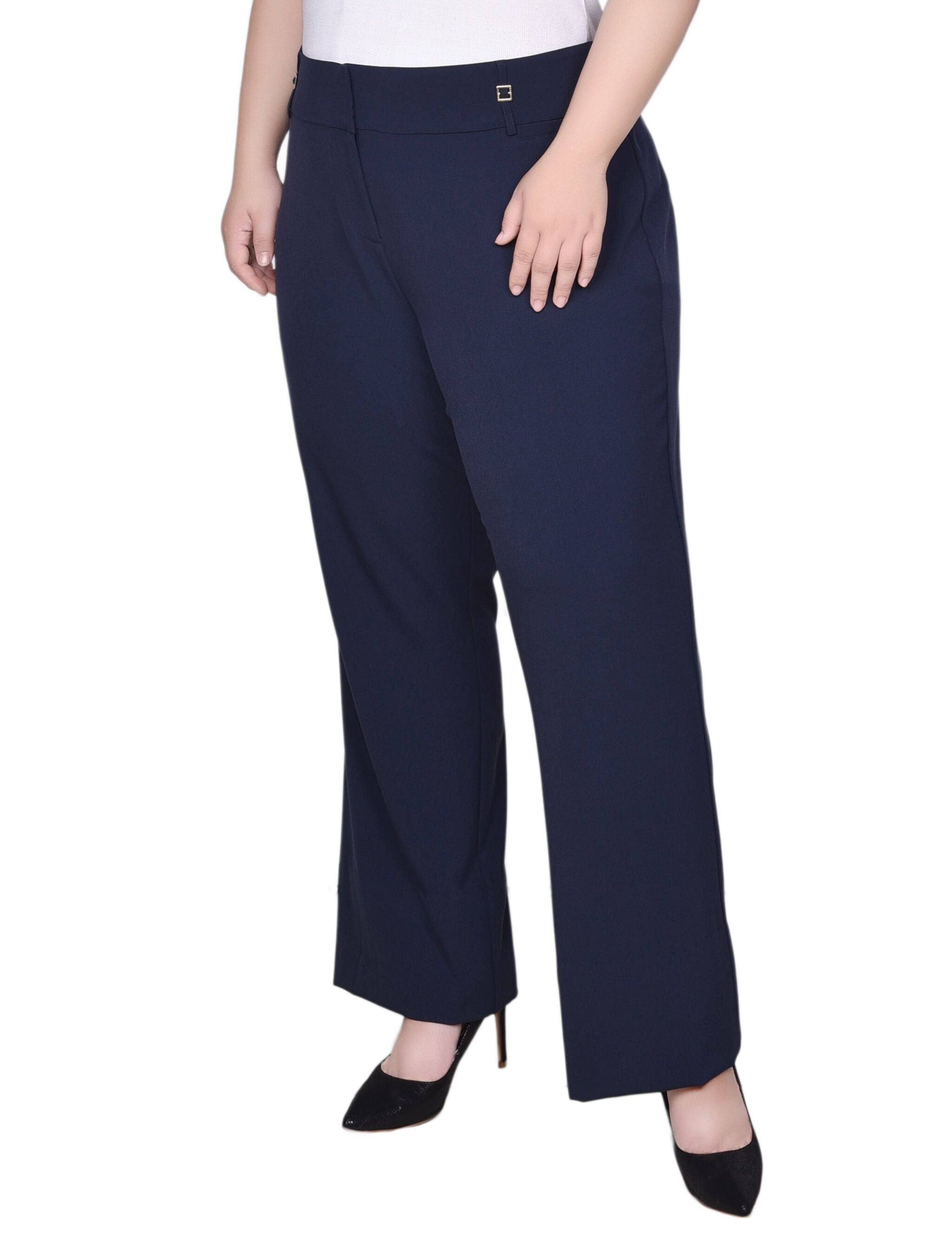 Wide Waist Stretch Pants, Navy, alternate image number 2