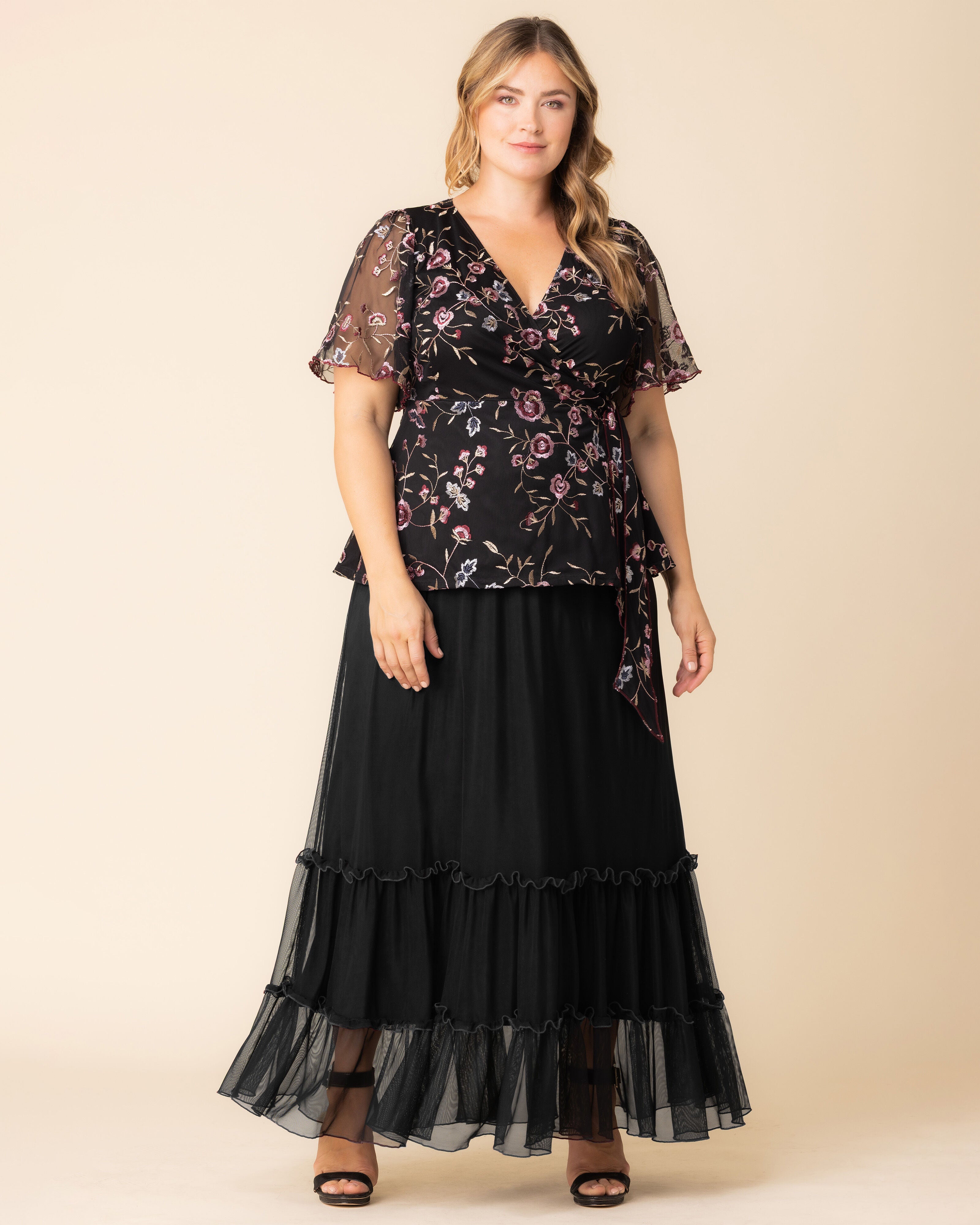 Isla Tiered Mesh Maxi Skirt, BLACK NOIR / Black, alternate image number 4