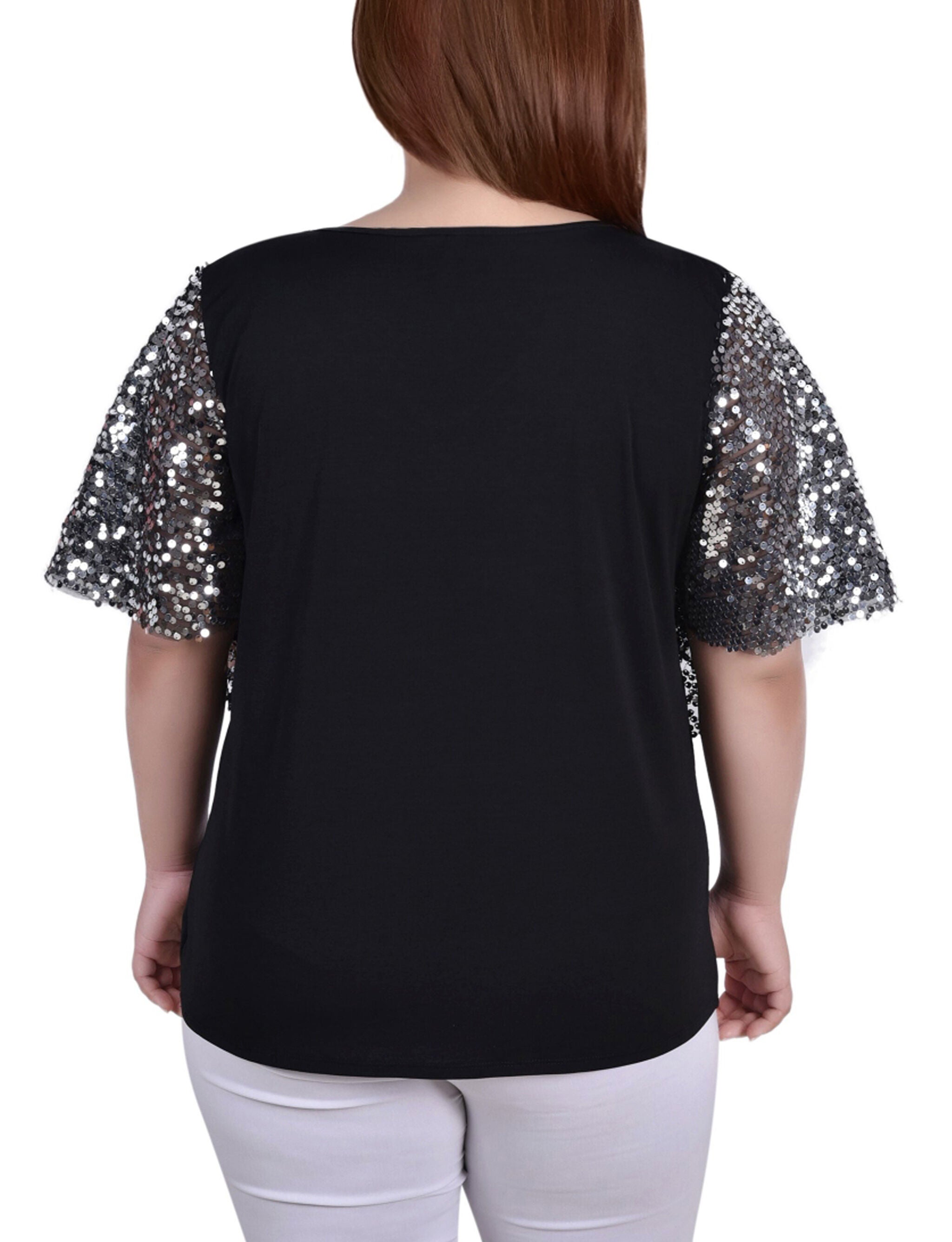Short Sleeve Sequined Poncho, Silver Discoball, alternate image number 2