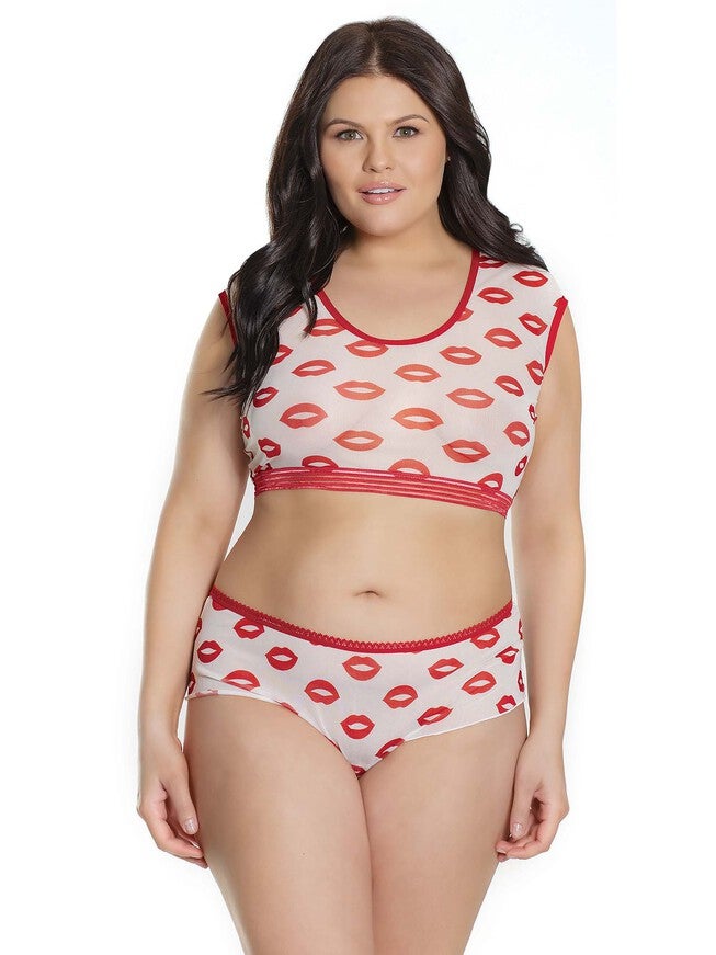 Lip Print Bra Set, White, hi-res image number null