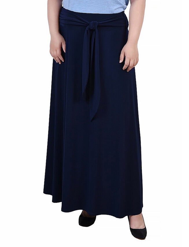 Maxi Skirt With Sash Waist Tie, Navy, hi-res image number 0