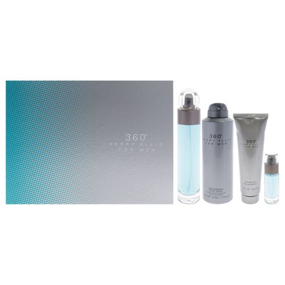 360 by Perry Ellis for Men - 4 Pc Gift Set 3.4oz EDT Spray, 6.8oz Deodorizing Body Spray, 3.0oz Shower Gel, 0.25oz EDT Spray, NA, hi-res image number null