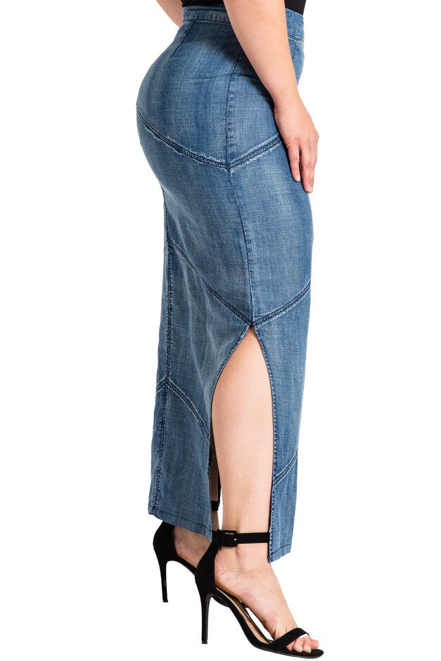 Plus Size Modern Women's Tencel Denim Maxi Pencil Skirt, , alternate image number null