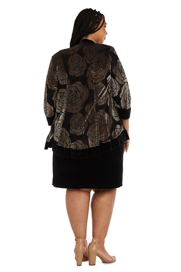 Two-Piece Floral Velvet Jacket and Dress Set - Plus, , alternate image number null