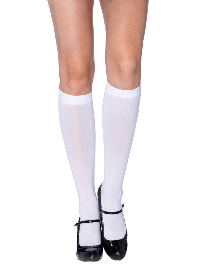 Opaque Knee Highs, White, hi-res image number 0