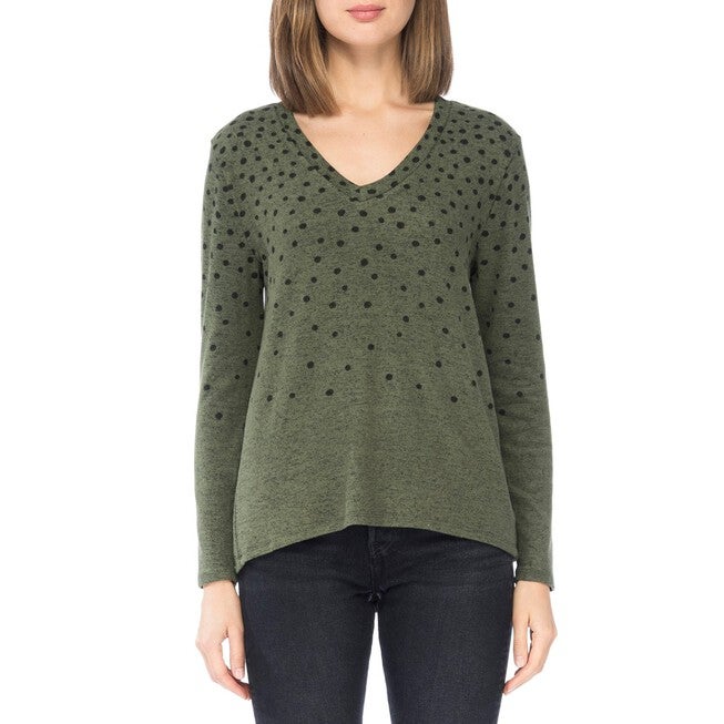 Lisa V-Neck Cozy Top in Faded Leopard, Olive Faded Dot, hi-res image number null