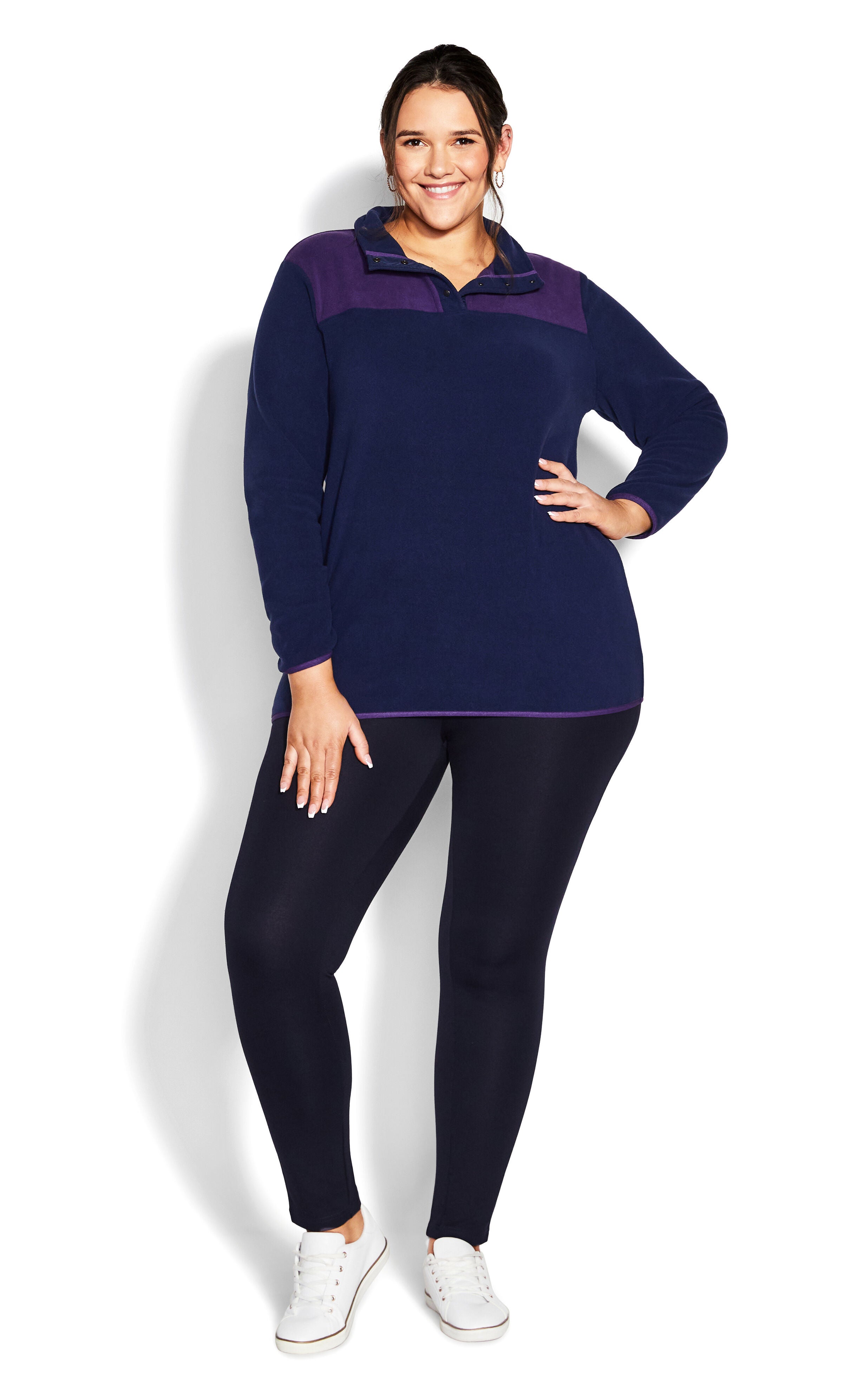 Color Block Polar Fleece Pullover - navy, , alternate image number 3