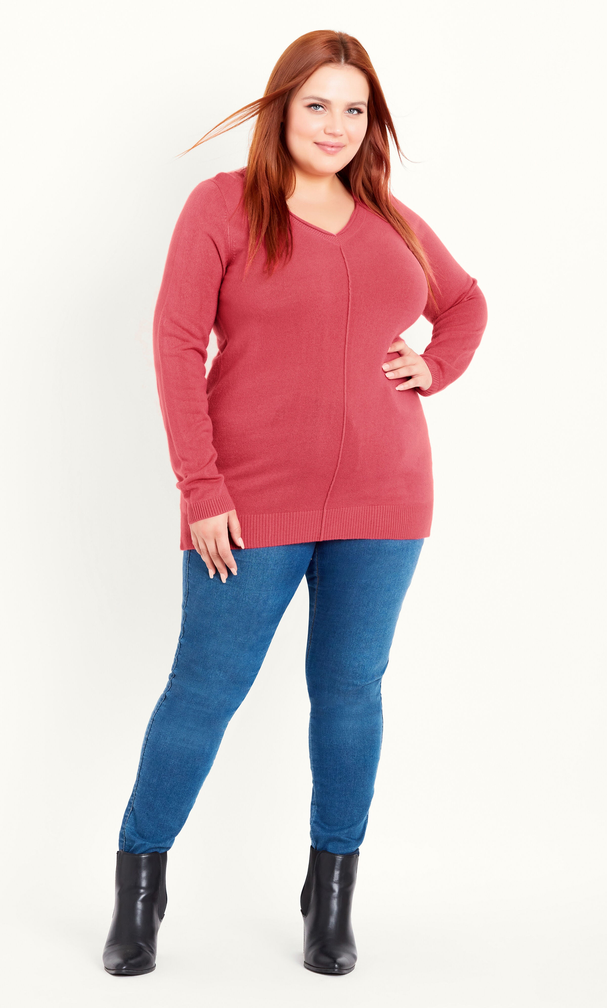 V Neck Sweater - pink, , alternate image number 1