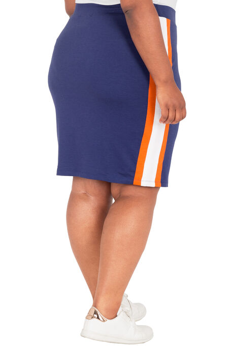 Plus Size Curvy Women's Blue Orange Lace-Up Split Athletic Skirts, , alternate image number null