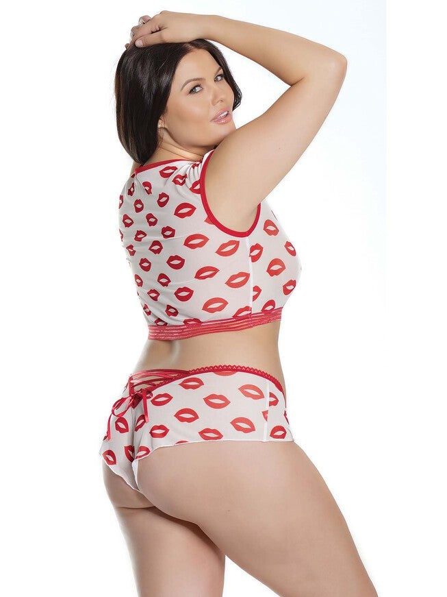 Lip Print Bra Set, White, alternate image number null