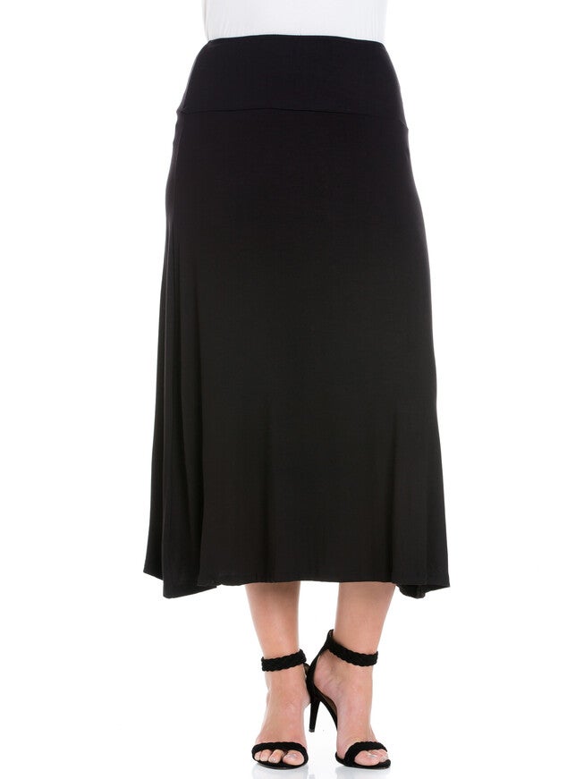 Womens Comfortable Fit Elastic Waist Plus Size Maxi Skirt, Black, hi-res image number 0