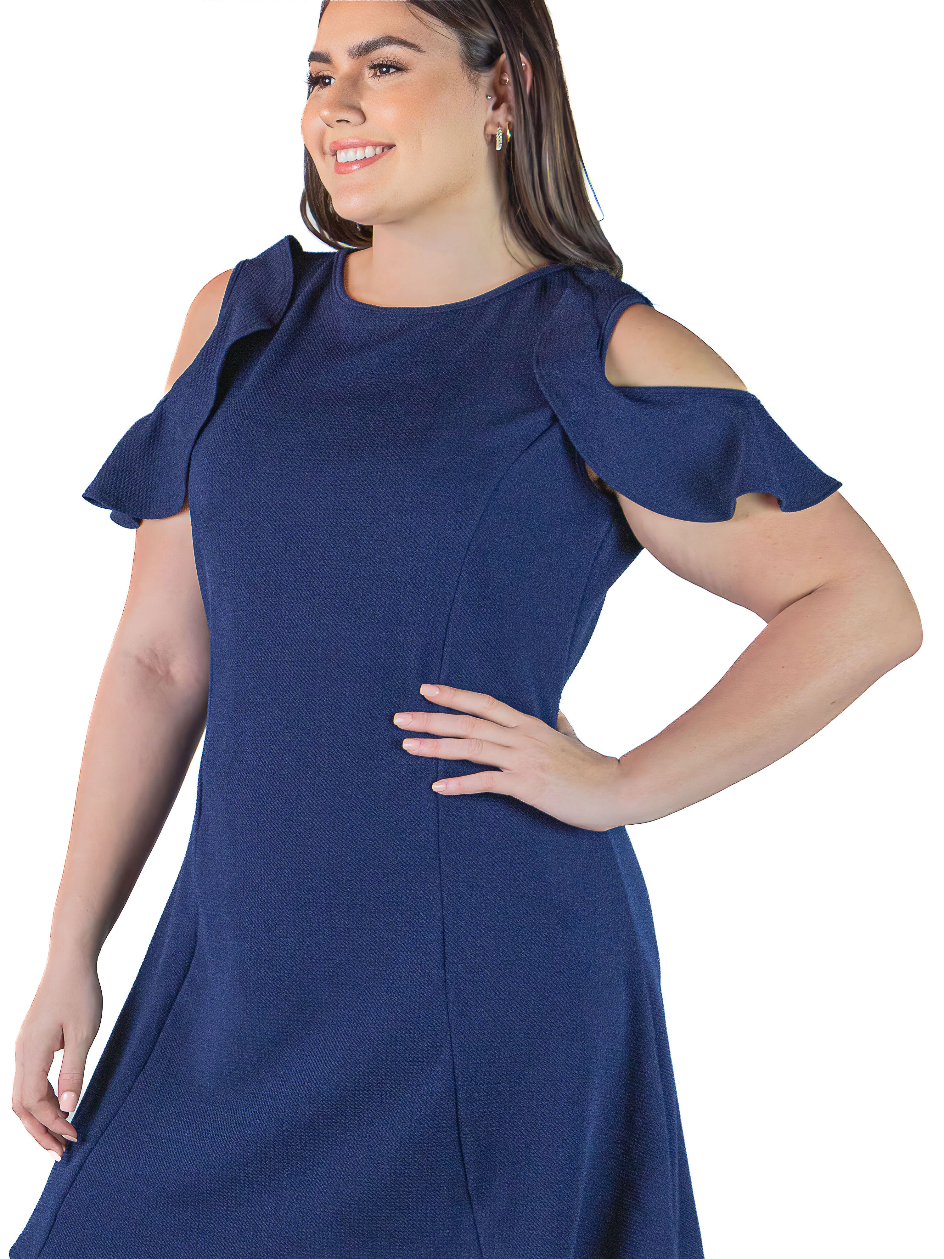 Plus Size Ruffle Cold Shoulder A Line Knee Length Dress, , alternate image number 3