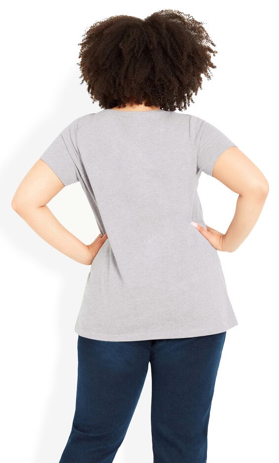Gathered V Neck Cotton Top - gray, , alternate image number 2
