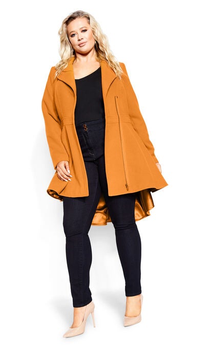 Hi Lo Frill Coat - deep caramel, , alternate image number null