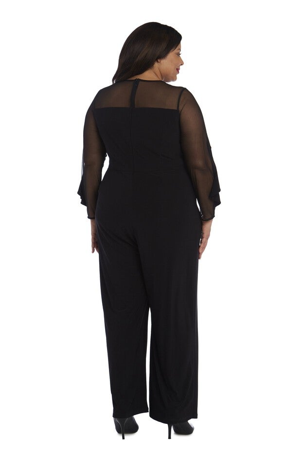 Long-Sleeved Jumpsuit with Sheer Panels and Ruffles, , alternate image number null
