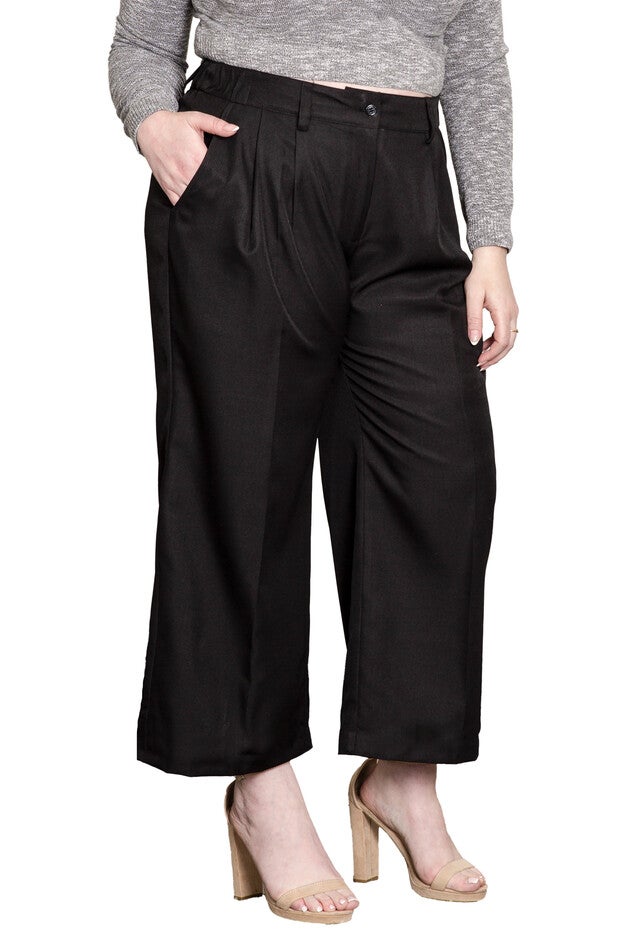 Pleated Front Cropped Wide Leg Woven Pants, Black / Black, alternate image number 2
