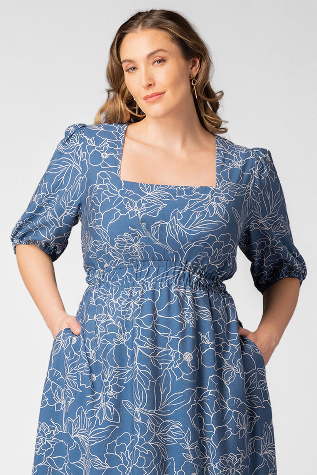 Bailey Square Neck Midi Dress, Blue Floral Print / Light Blue, alternate image number 2