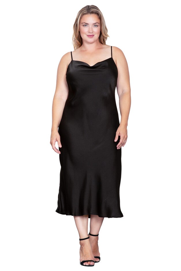 Cowl Neck Midi Tank Dress, Balck / Black, hi-res image number null