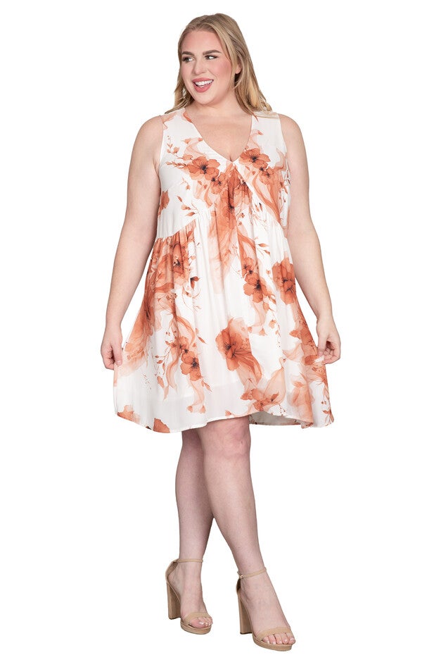 Floral-Print Tulip Hem Contour Bust Mini Shift Dress, Desert Floral / Brown, alternate image number null