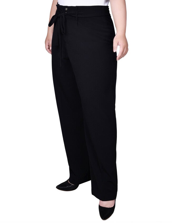 Belted Full Length Pants, Black, alternate image number 2