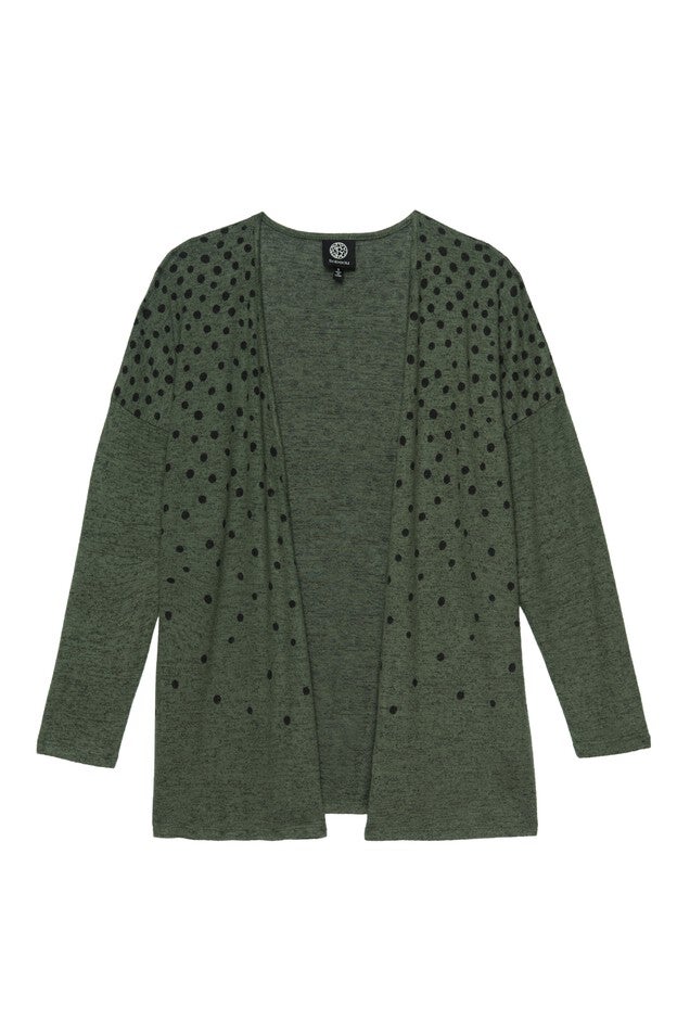 Jean Faded Dot Long Sleeve Cardigan, Olive Faded Dot, hi-res image number null