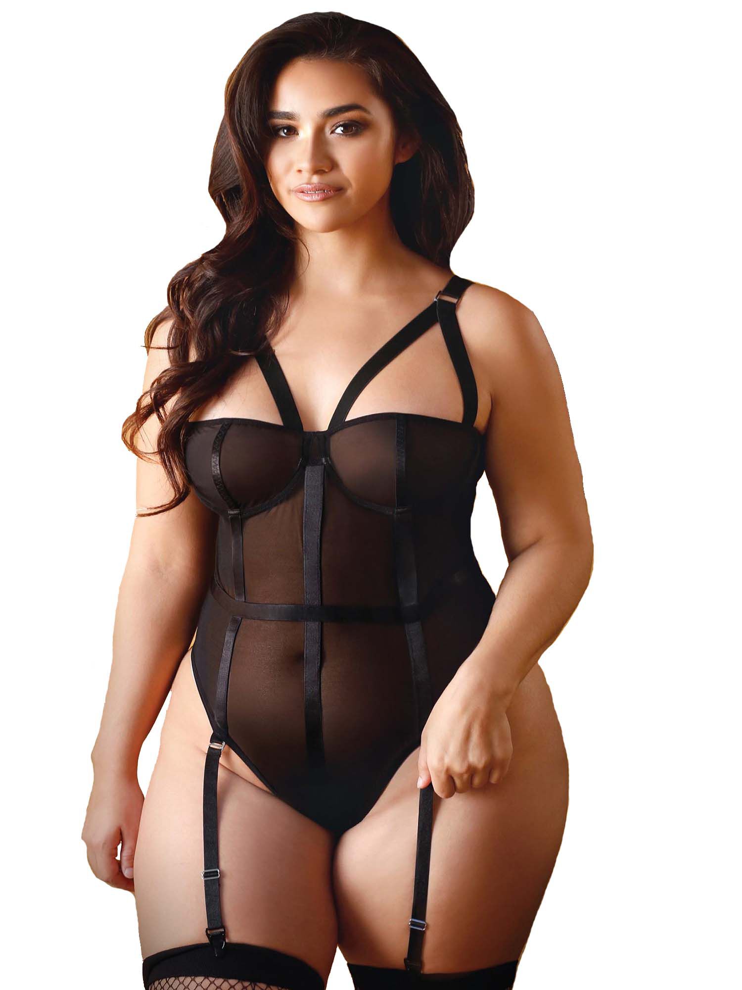 Caged Teddy Bodysuit, Black / black, hi-res image number 0