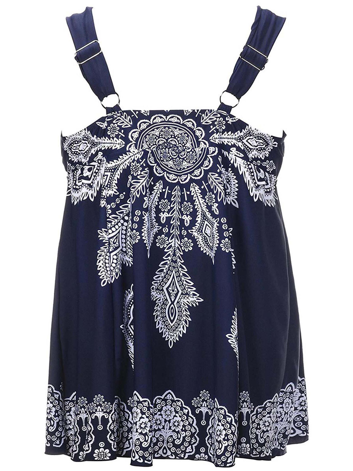 Retro Print Tankini Swimdress, Navy / blue, alternate image number 1