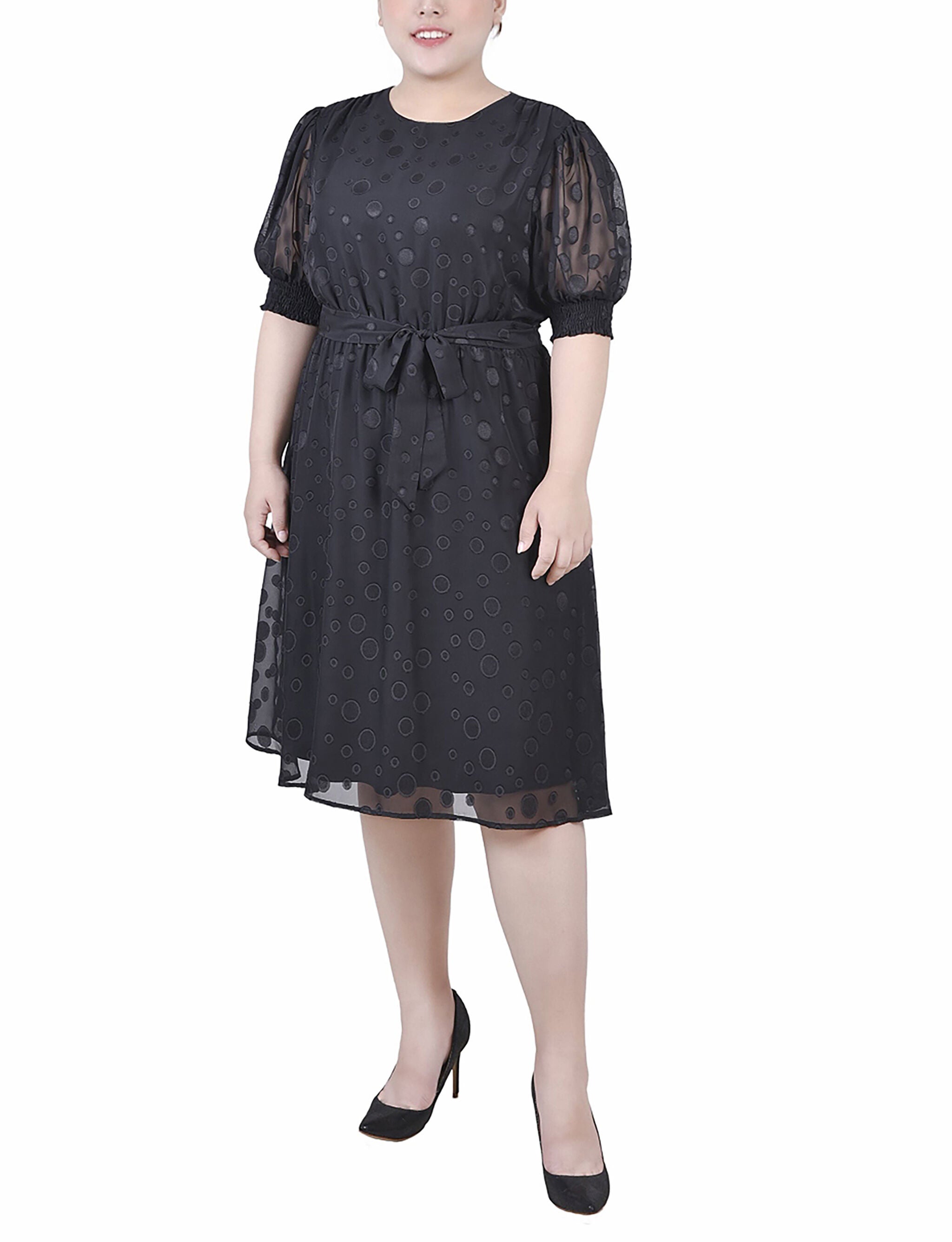 Elbow Sleeve Swiss Dot Dress, Black, hi-res image number 0