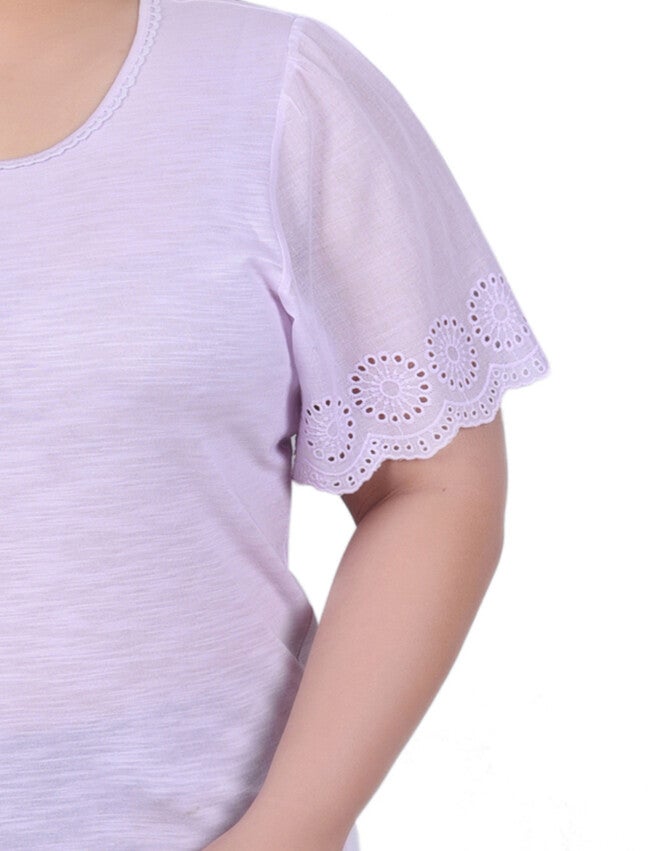 Short Flutter Eyelet Sleeve Top, Lilac / purple, alternate image number 1