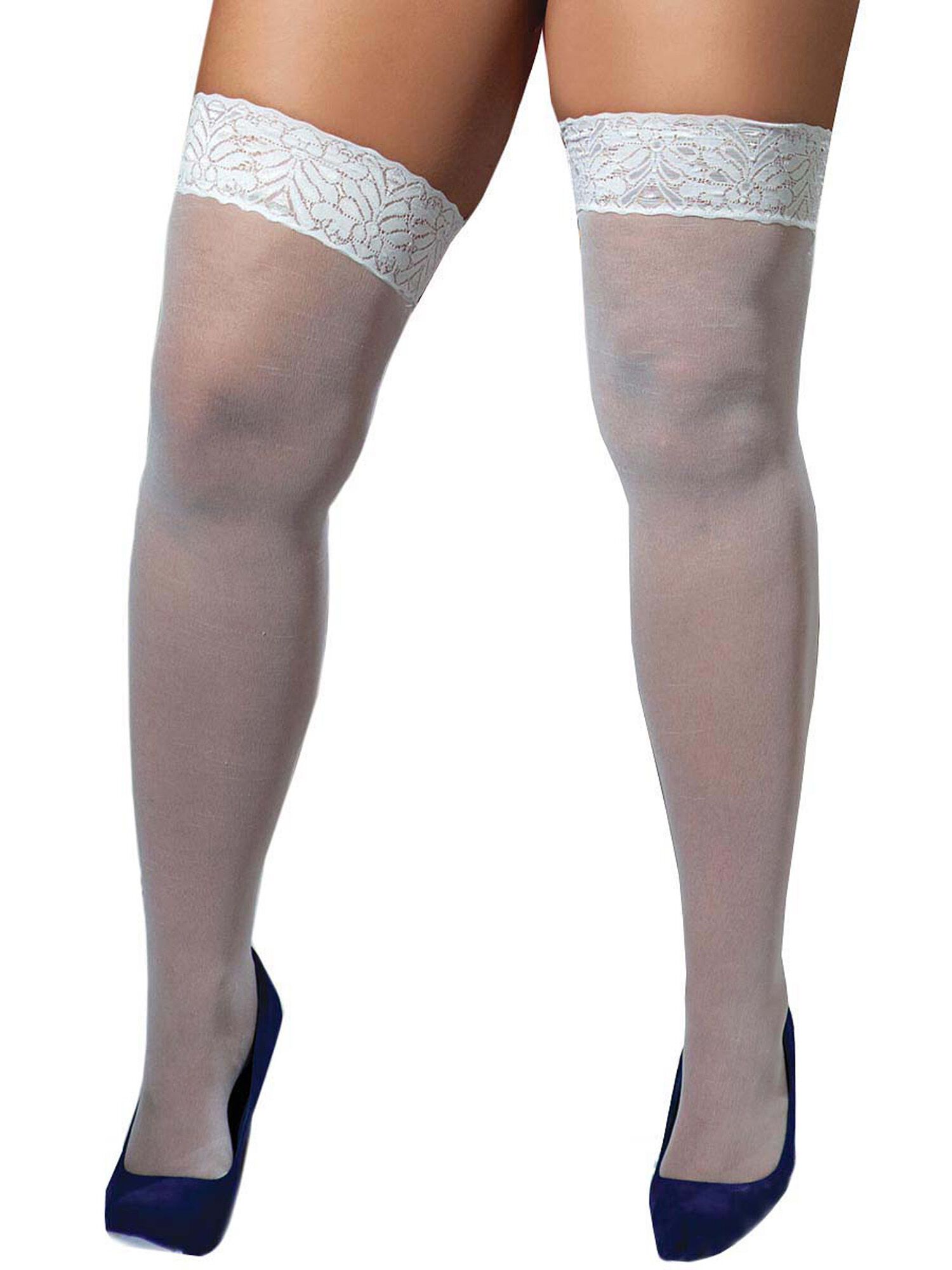 Lace Top Stockings, White, hi-res image number 0