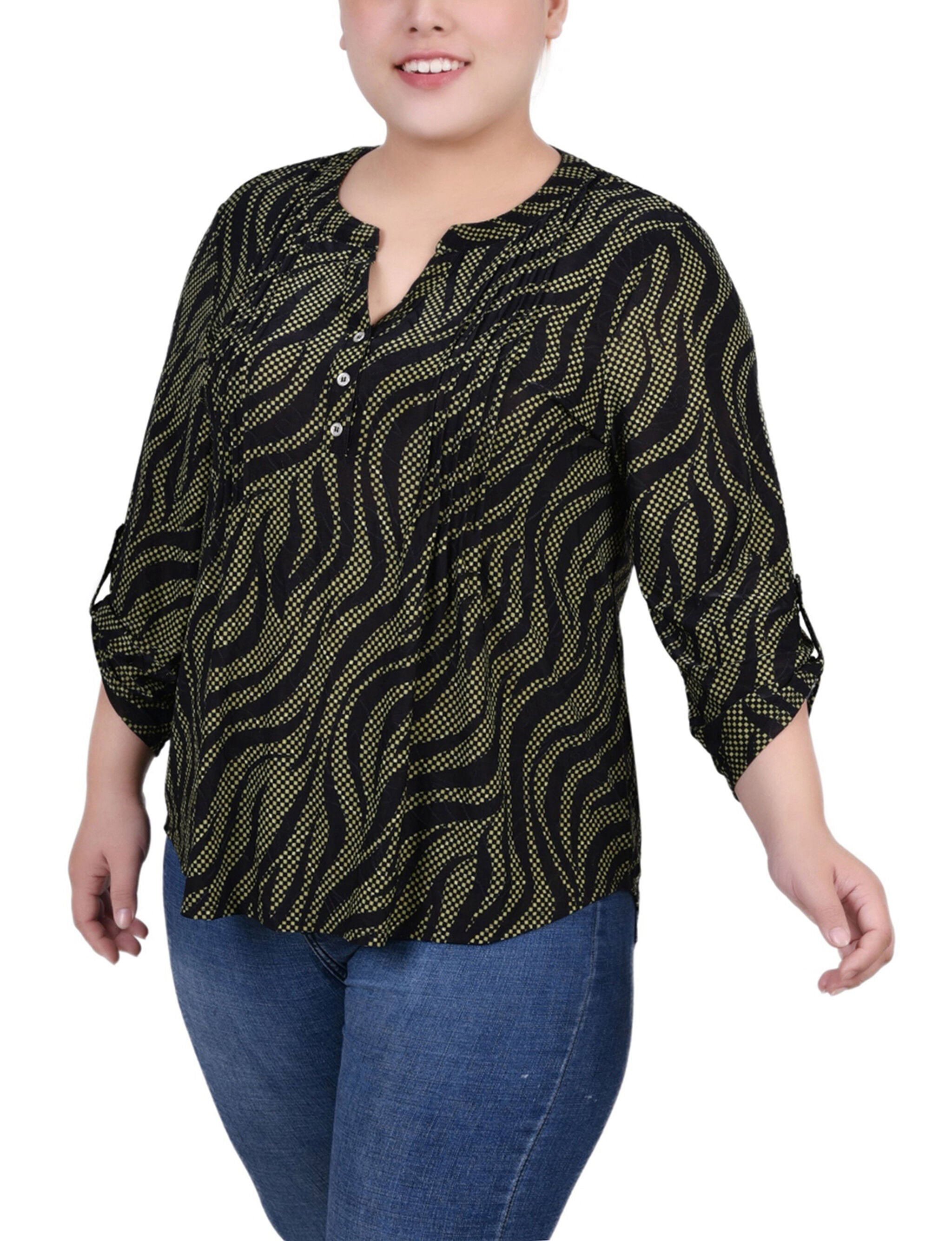 3/4 Roll Tap Pullover Top, Black Herbal Zebra, hi-res image number 0