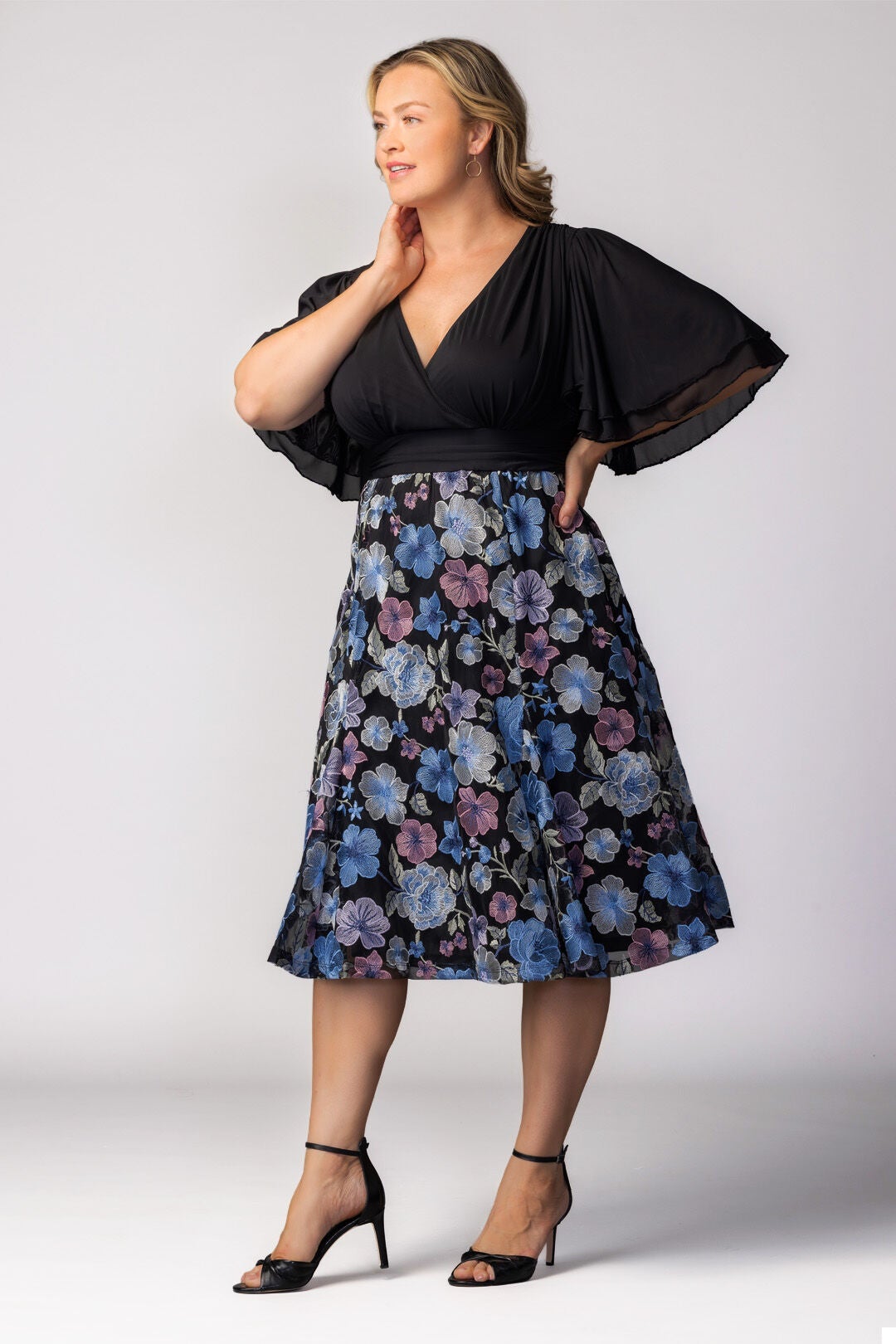 Lillian Embroidered Cocktail Dress, Floral Frolic / Black, alternate image number 3