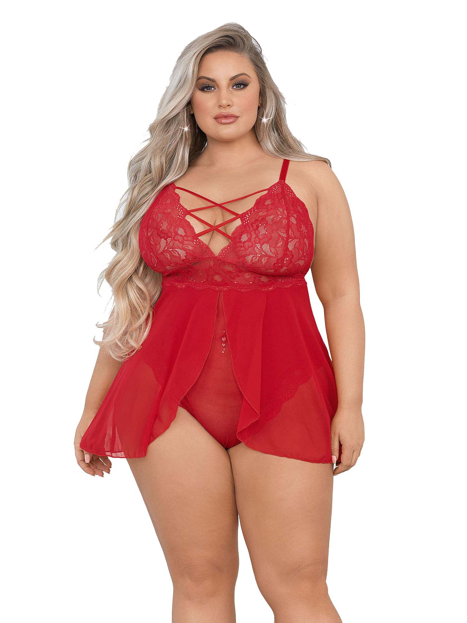 Lattice Front Teddy Doll, Red / red, hi-res image number 0