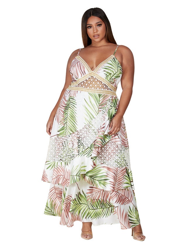 Ivory Ruffled Crochet Maxi, White, hi-res image number null
