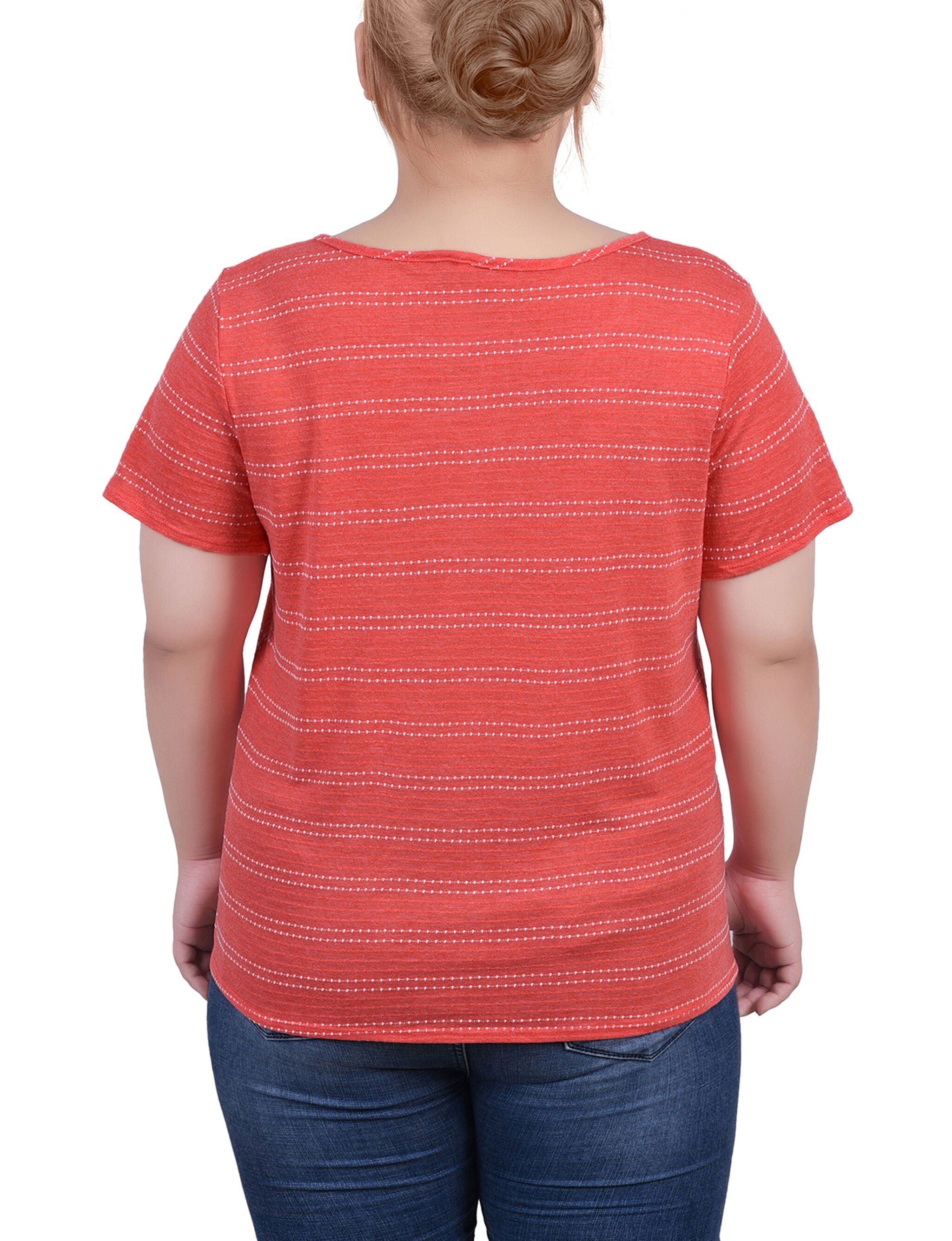 Short Sleeve Tie Front Top, Red, alternate image number 2