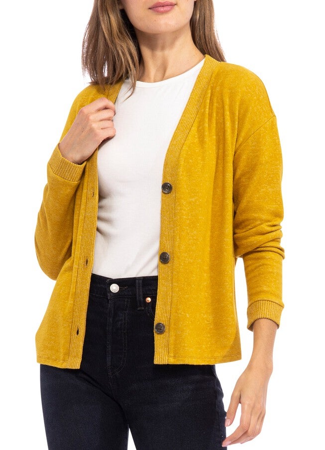Cozy Cropped Button Front Cardigan, Gold, hi-res image number null