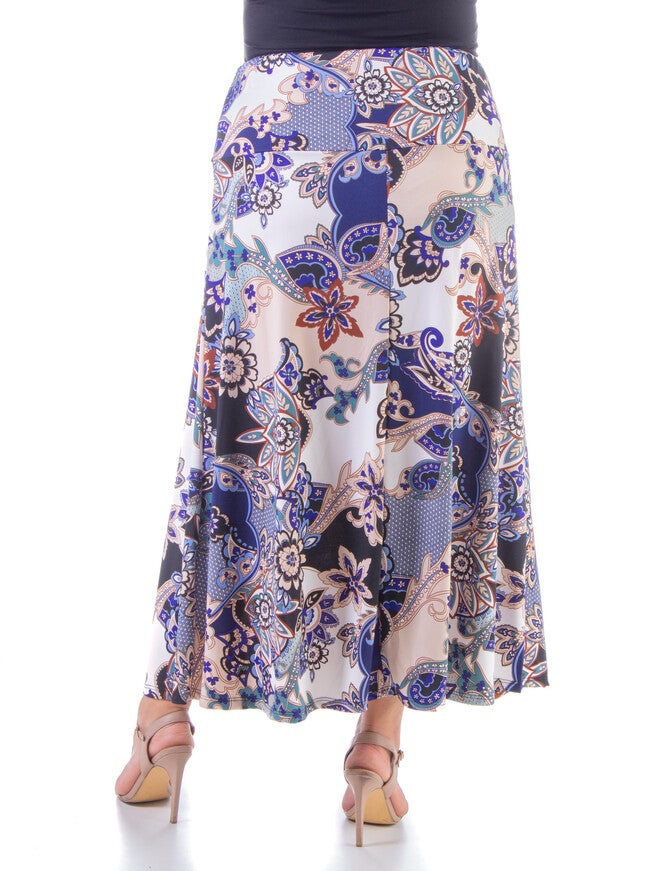 Black and Blue Elastic Waist Ankle Length Plus Size Maxi Skirt, , alternate image number 1