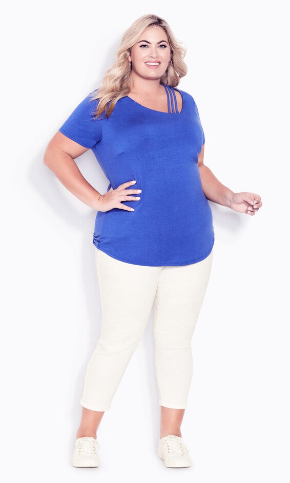 V Cut Out Top - blue, , alternate image number 1
