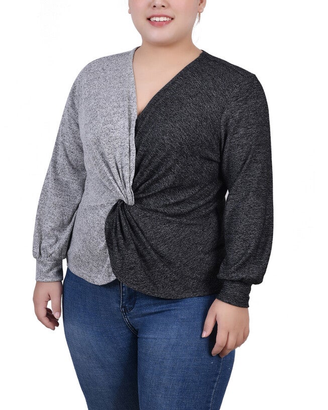 Colorblocked Top Long Sleeve Twist Front Colorblocked Top | OneStopPlus