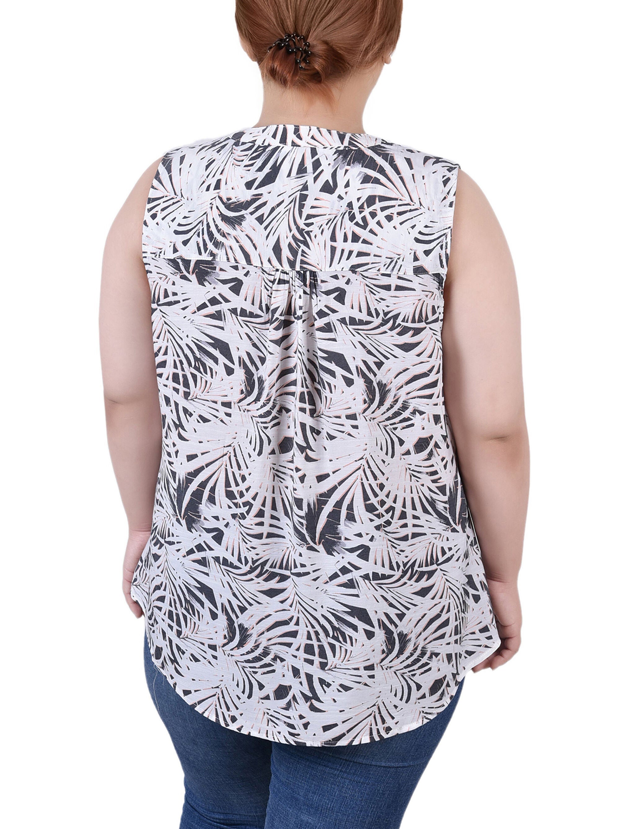 Sleeveless Pintucked Blouse, Black Palmdive, alternate image number 1