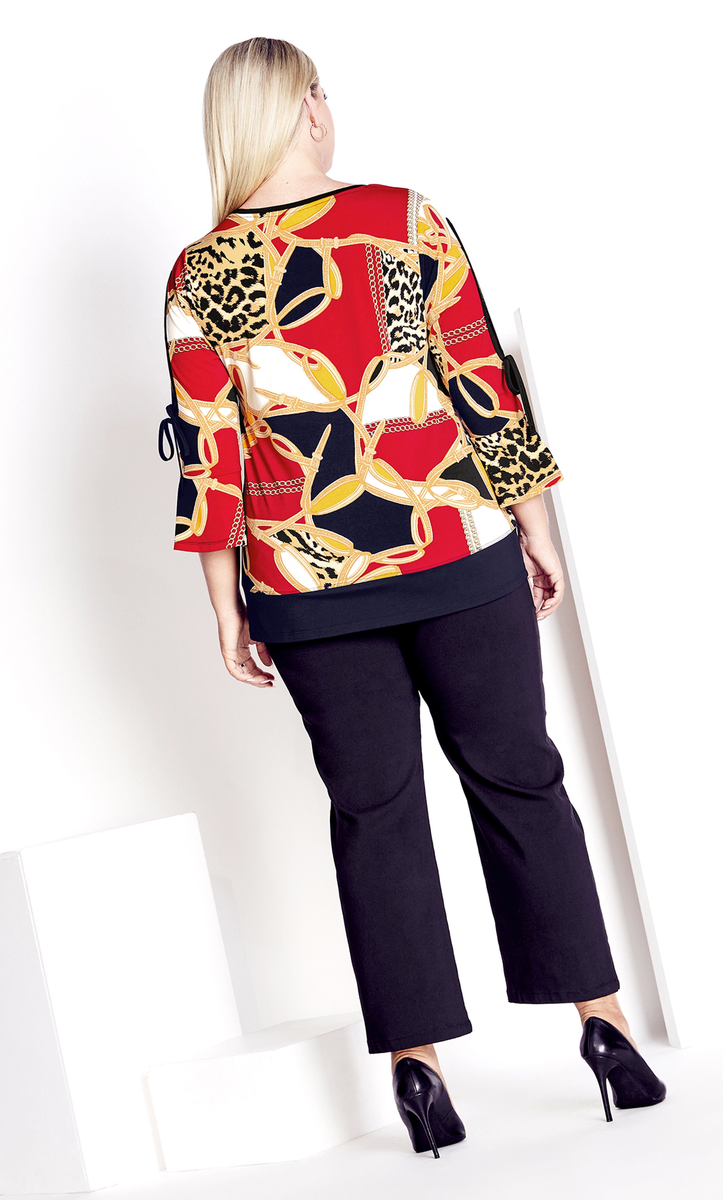 Lara Layered Print Top - red chain, , alternate image number 2