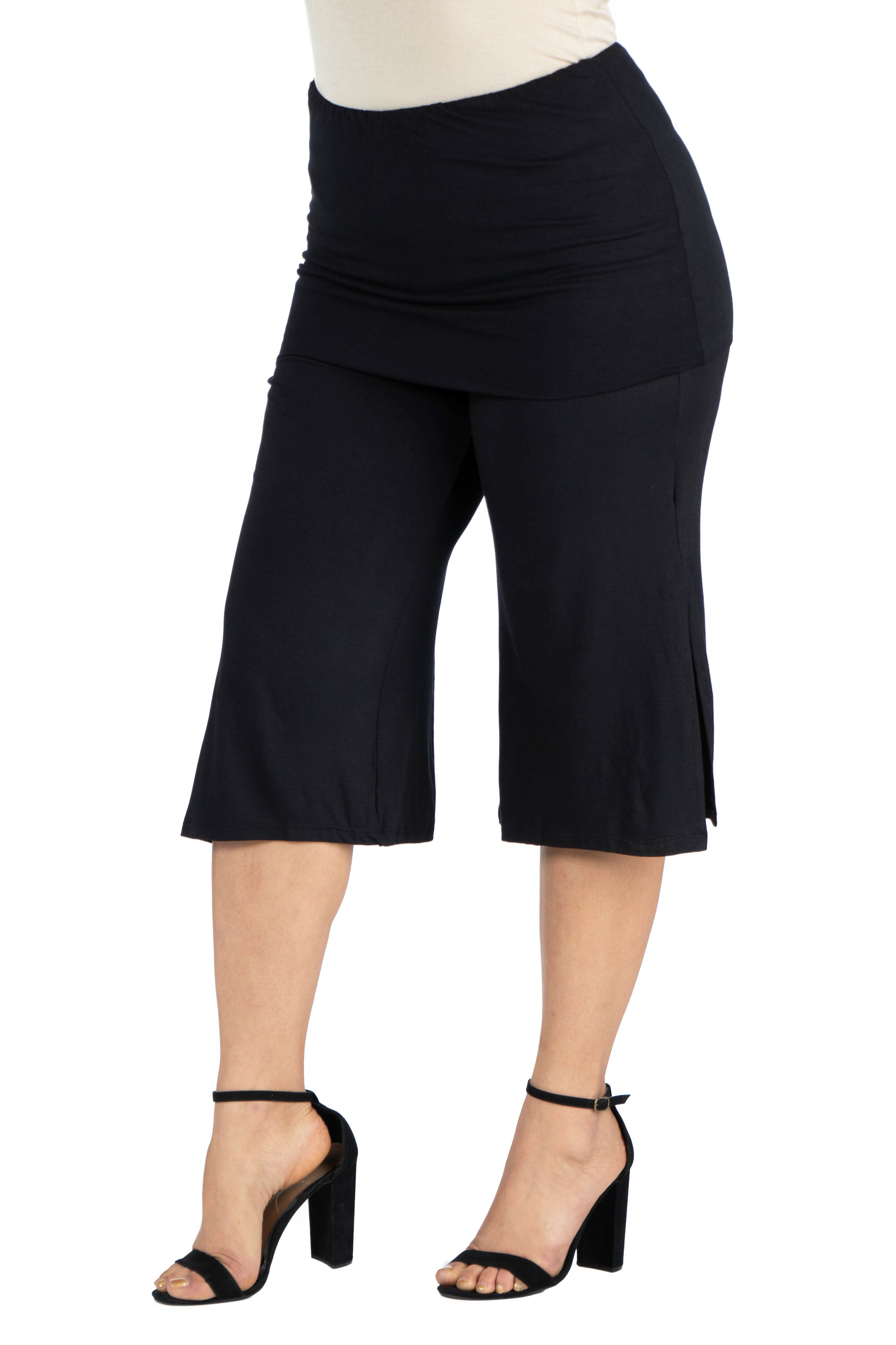 Foldover Waist Plus Size Cropped Pants, , alternate image number 2