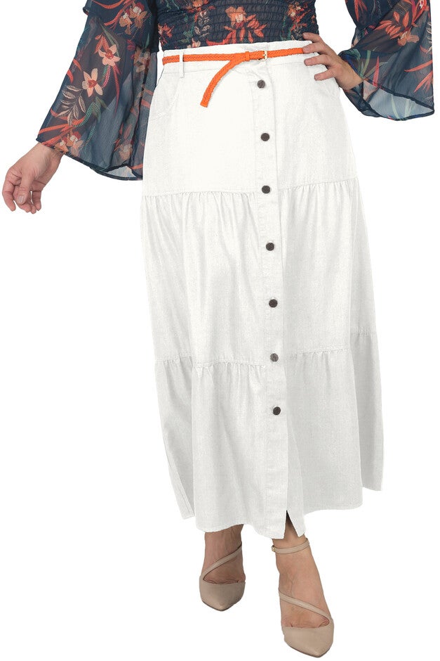 Women's Plus Size Tencel Denim Maxi Peasant Skirt, Off White, hi-res image number 0