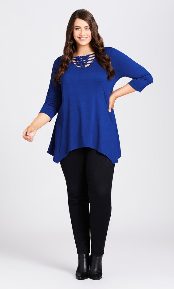Caged 3/4 Sleeve Tunic - cobalt, , alternate image number 1